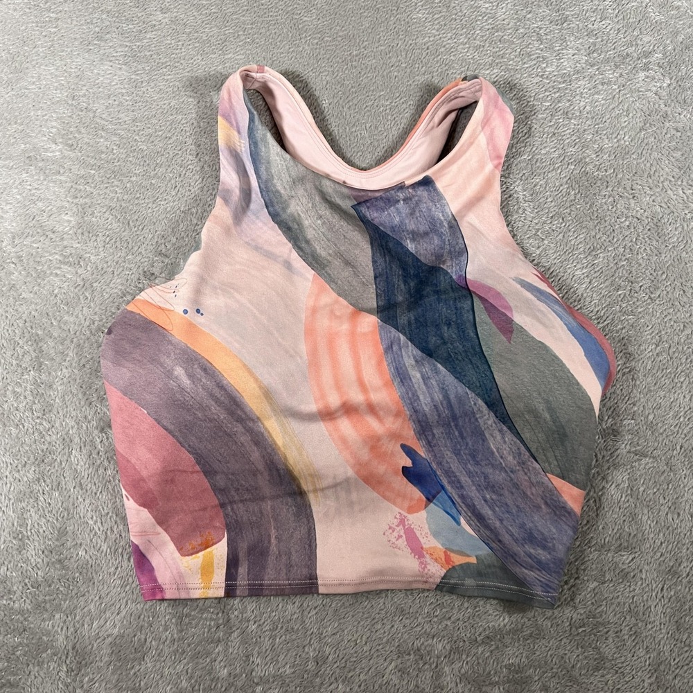 Athleta Conscious Crop Womens Large Multicolor High Neck Printed Bra A-C Workout
